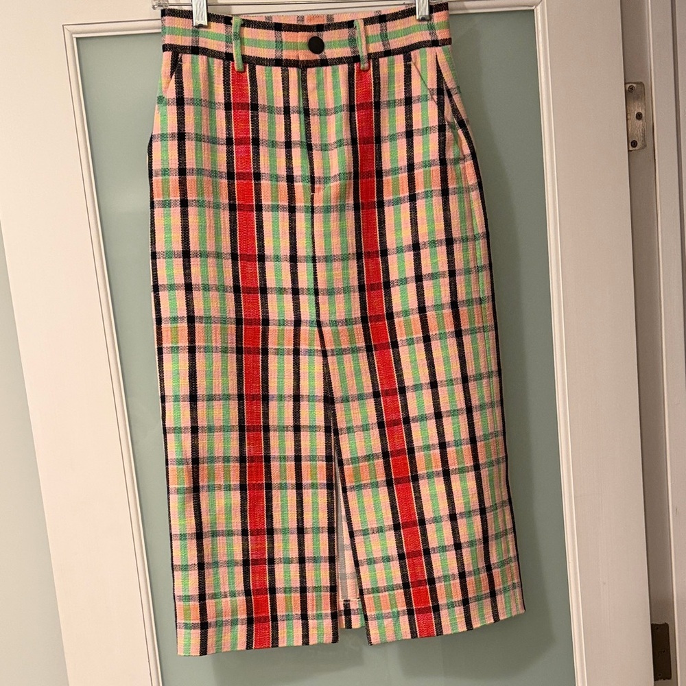 Zara Pink/Coral Plaid Pencil Skirt LIKE NEW